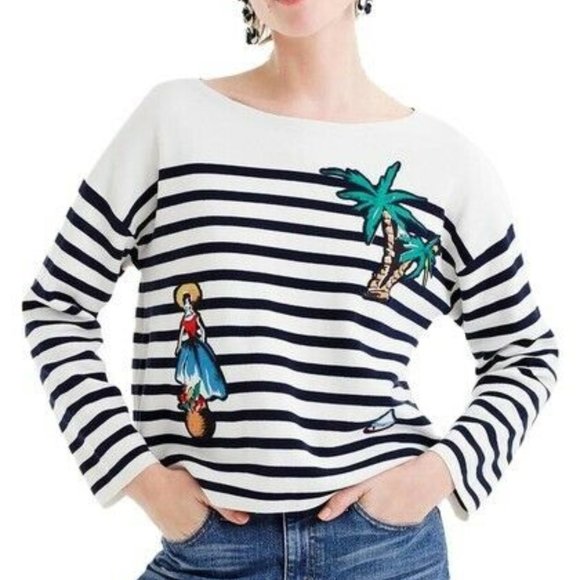 J Crew Striped Sweater Size Small Cabana Patches - Picture 1 of 11